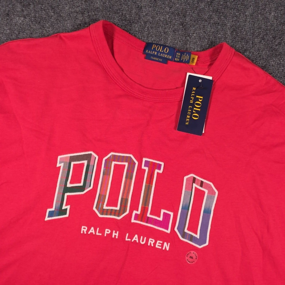 NWT Polo Ralph Lauren Jersey T-Shirt Mens 2XL Red Madras Patchwork Classic Fit